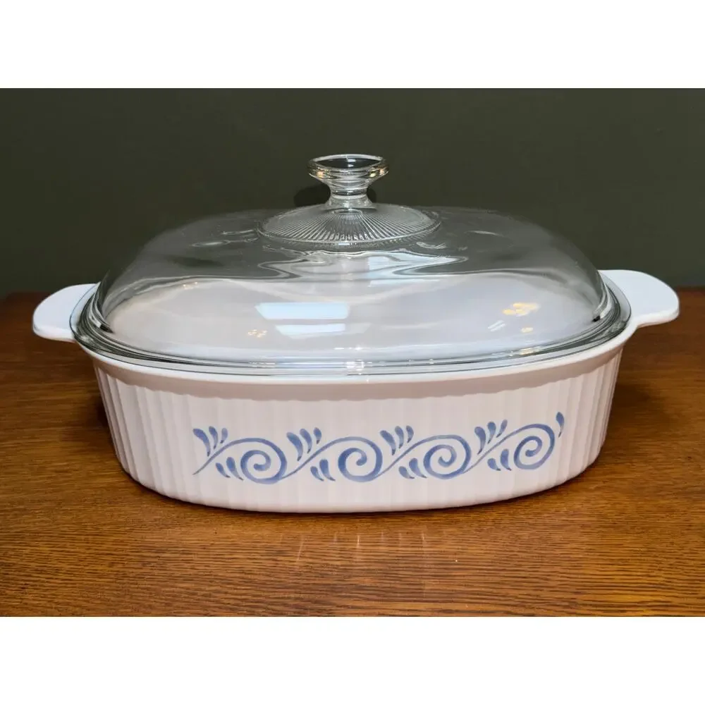 CorningWare Oceanview French White 4QT Roaster Casserole F-14-B W/ Pyrex Lid